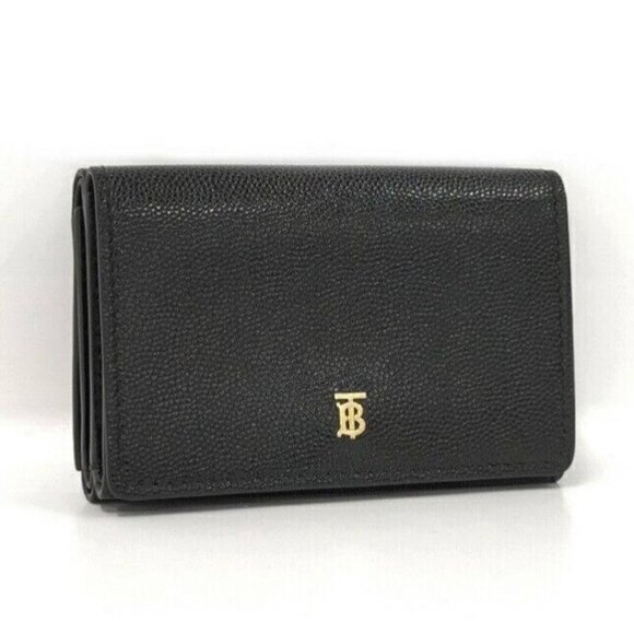 Burberry Lark Leather Gold TB Hardware Grainy Trifold Wallet Black - Picture 1 of 10